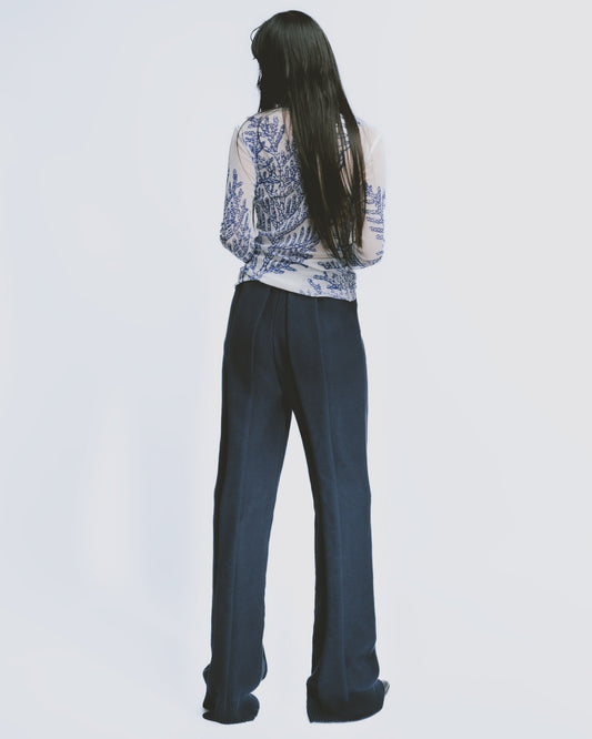 Thick-gauge wide-leg pants (dark blue) 