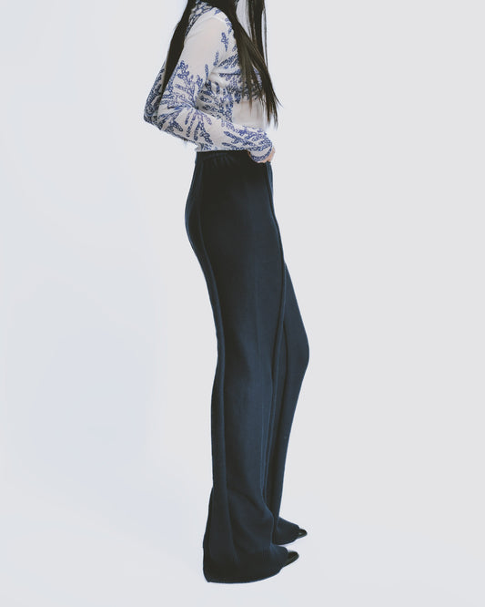 Thick-gauge wide-leg pants (dark blue) 