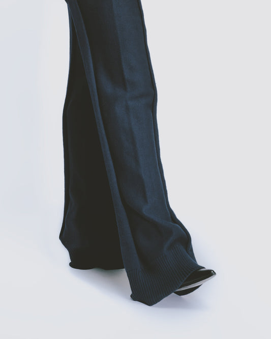 Thick-gauge wide-leg pants (dark blue) 