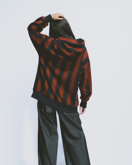 Wool Blend Textured Loose Beanie Tee (Stripes) 