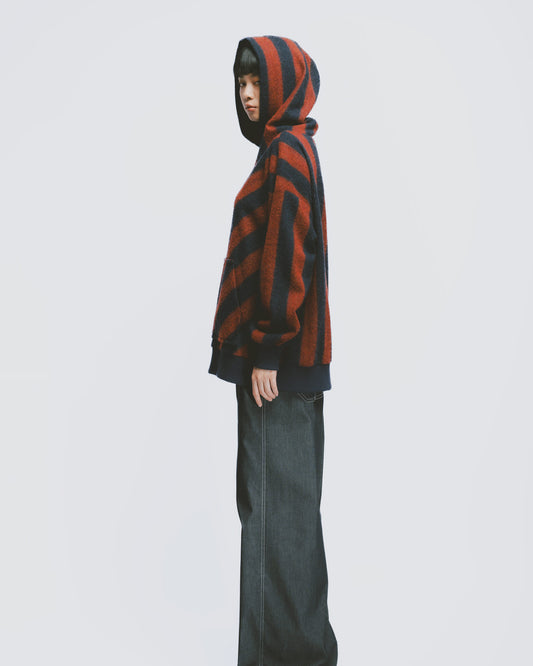 Wool Blend Textured Loose Beanie Tee (Stripes) 