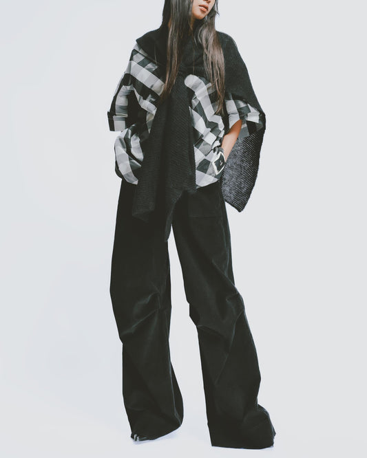 Corduroy Knee-Down Cargo Pants (Black) 