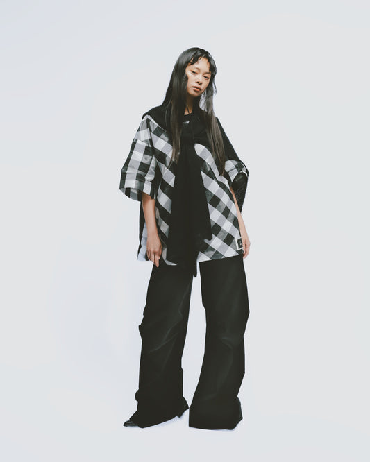 Street Style Loose Tee (Black and White Check) 
