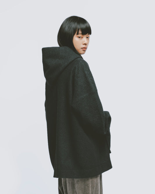 Wool Blended Textured Loose Beanie (Black) 