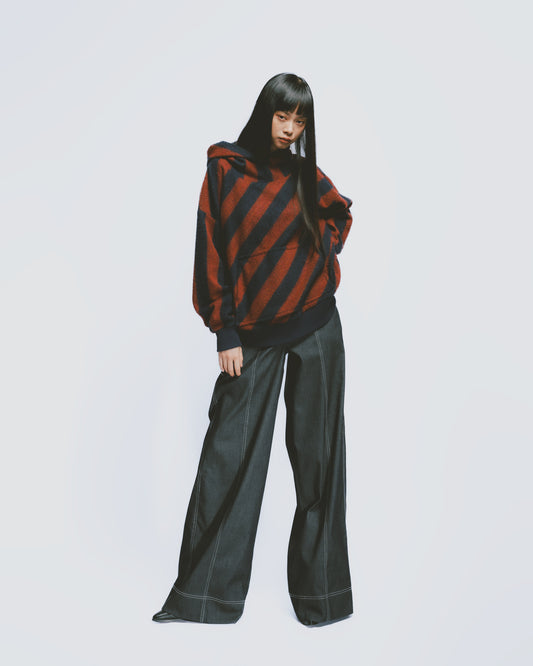 Wool Blend Textured Loose Beanie Tee (Stripes) 
