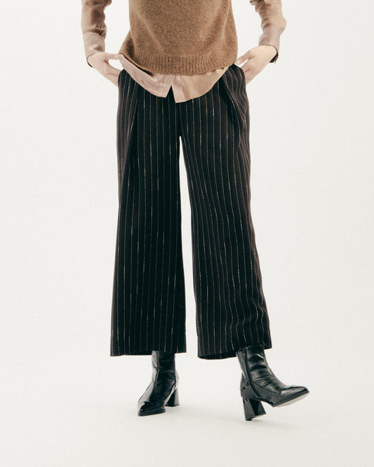 Dark coffee white striped high waist pants 