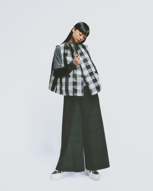 Black and white check reversible double-breasted vest