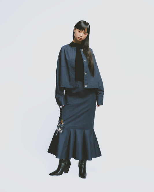 Japanese Retro Round Neck Short Jacket (Blue)