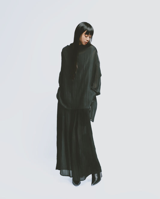 Metallic Tulle Sheer Two-Piece Roman Collar Top 